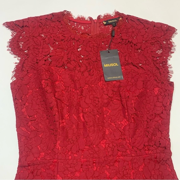 MIUSOL Red Floral Lace Cap Sleeve Cocktail Midi Dress NWT - Size S - Picture 5 of 15